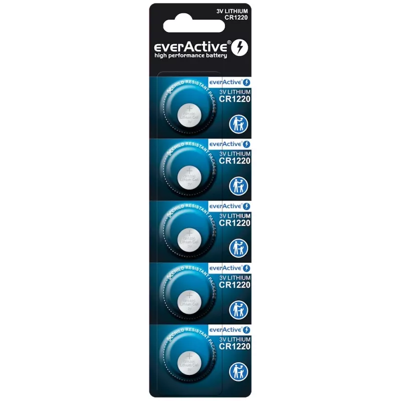 Knoopcel lithiumbatterij everActive CR1220 — 3V, 40 mAh, 12,5×2 mm, wegwerp, 5 stuks
