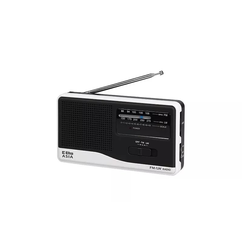 Radio Eltra model Asia White – draagbare FM-/MW-radio, net- en batterijvoeding