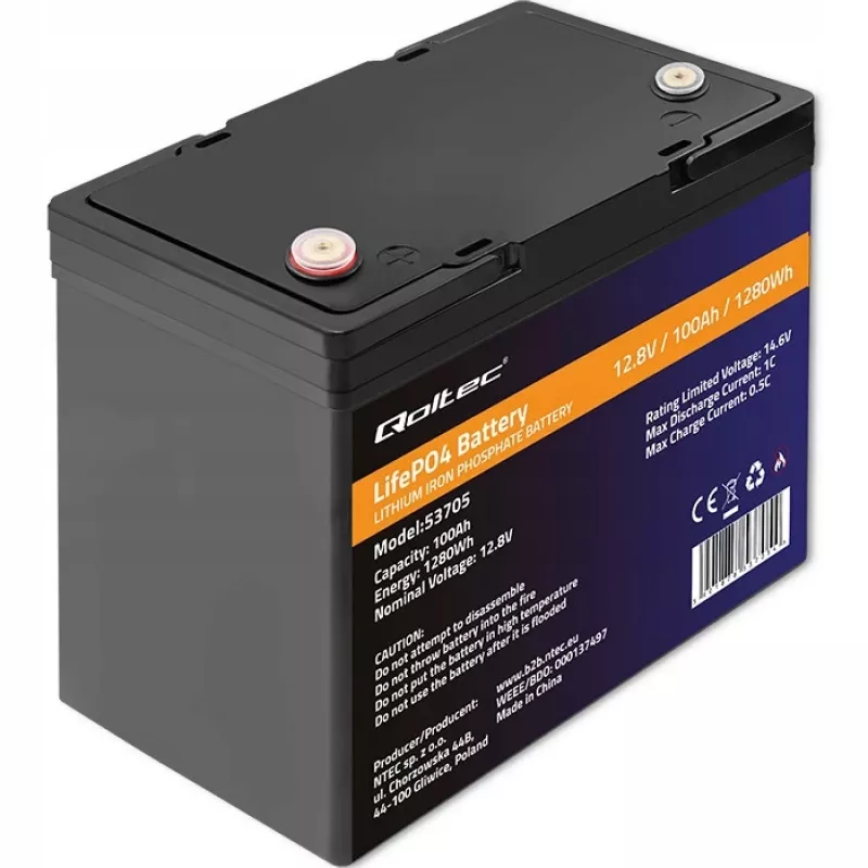 Qoltec 53705 lithium-ijzerfosfaataccu 100 Ah 12,8 V