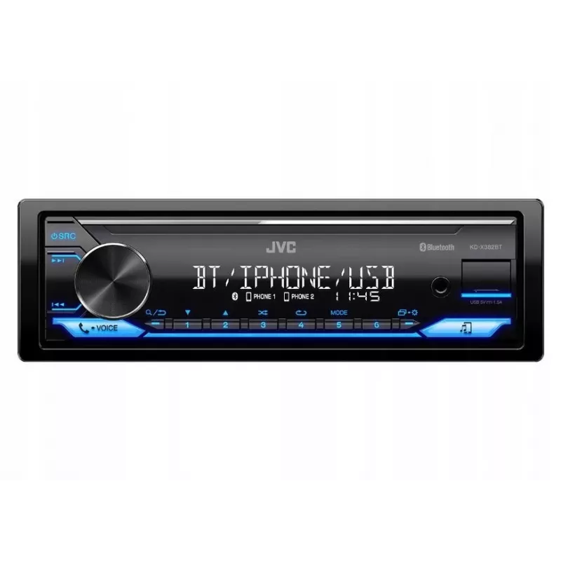 Autoradio JVC KDX-382BT met Bluetooth en USB — single DIN, AUX-ingang, FM-tuner