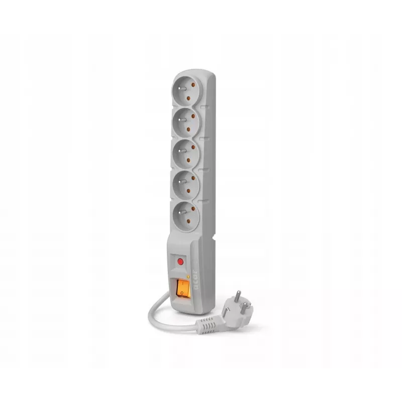 HSK DATA Acar F5 5m stroomverlenging 5 stopcontacten binnen/buiten grijs
