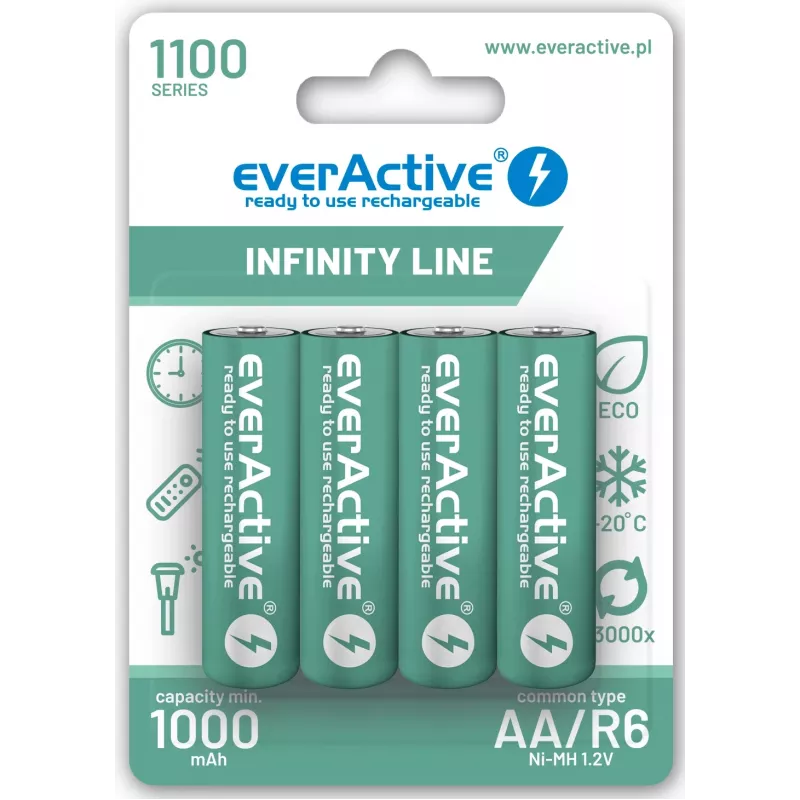 Oplaadbare NiMH-accu's everActive EVHRL6-1100 1,2 V 1100 mAh — 4 stuks, cilindrisch