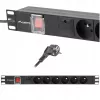 Stroomverdeeleenheid LANBERG PDU-06E-0200-BK — 6x Type-E-uitgangen, 16 A, 2 m kabel, 1HE rack, 220–250 V
