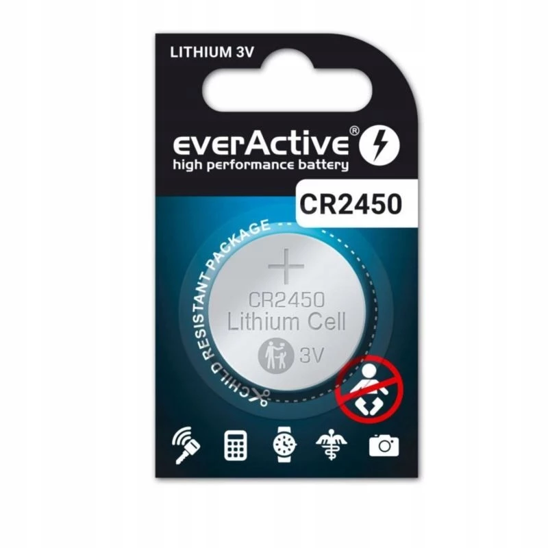 Knoopcel lithiumbatterij everActive CR2450, 3 V, 5 mm hoogte — 5-pack