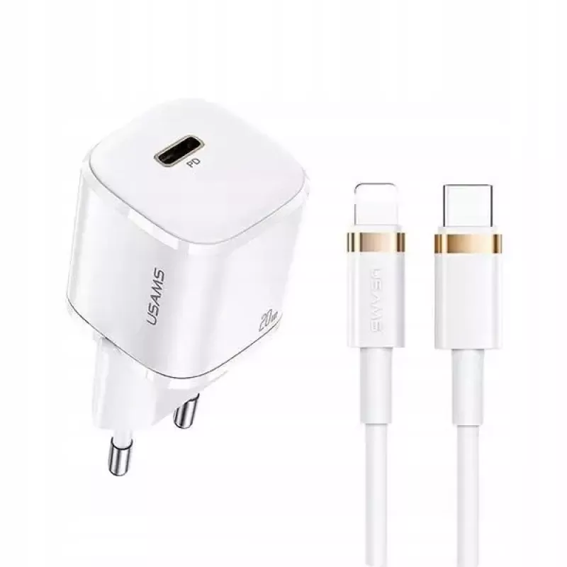 USAMS T36 mini USB-C netvoeding, 20 W, PD 3.0, met 1 m USB-C-naar-Lightning-kabel