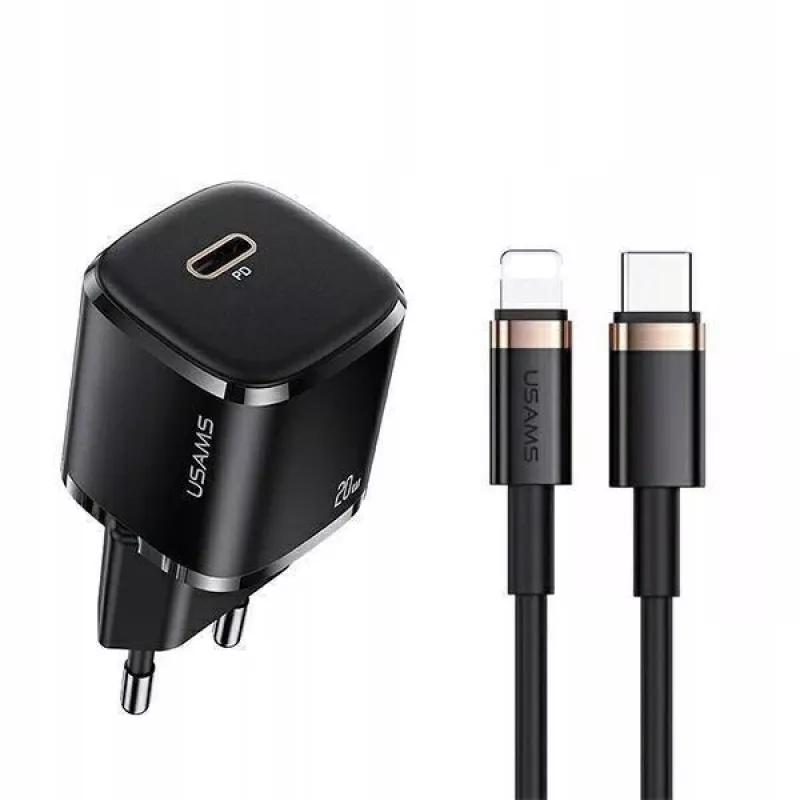 usams oplader 1x USB-C T36 + Lightning PD – compacte PD-oplader met USB-C en Lightning