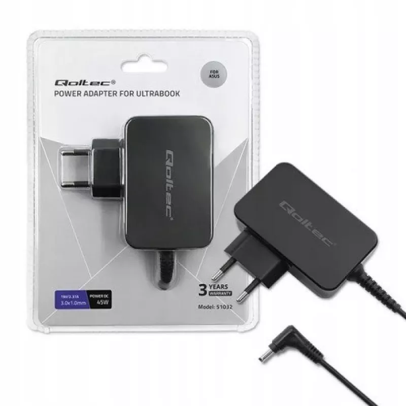Voeding Qoltec 51032 45W voor binnen zwart voor laptops