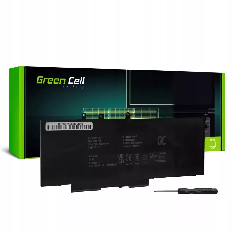 Green Cell GC-DE128V2 laptopaccu 93FTF GJKNX, 7,6 V 6200 mAh, voor Dell Latitude 5280/5290/5480/5490/5580