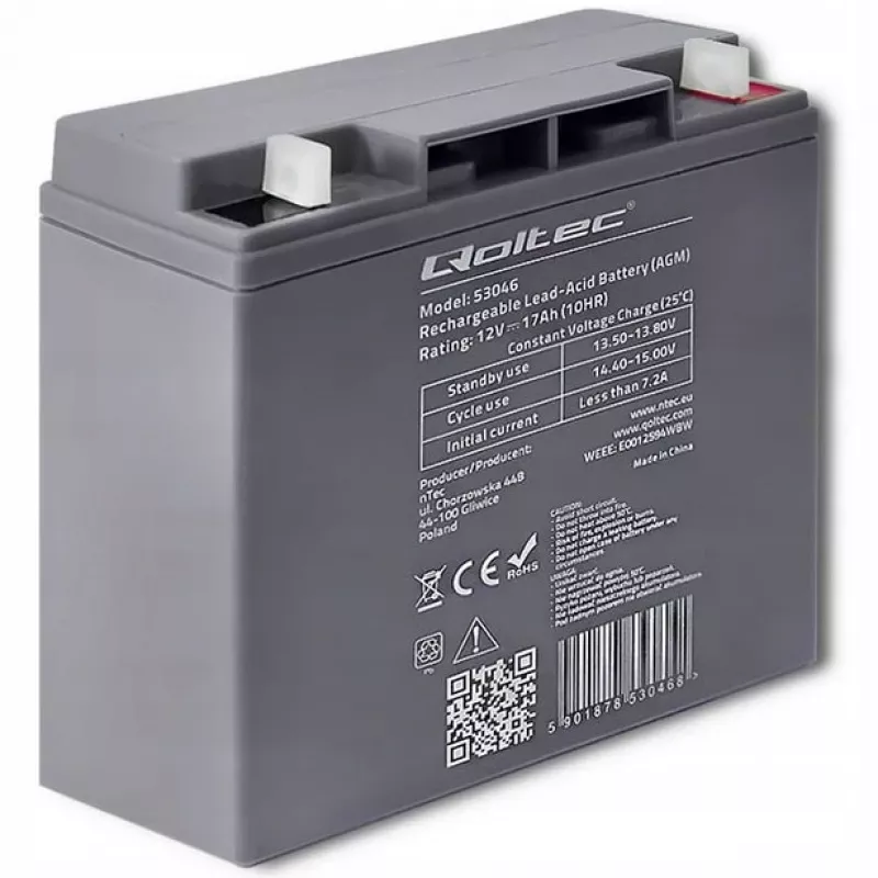 Qoltec 53046 AGM-accu 12 V 17 Ah, max. 255 A
