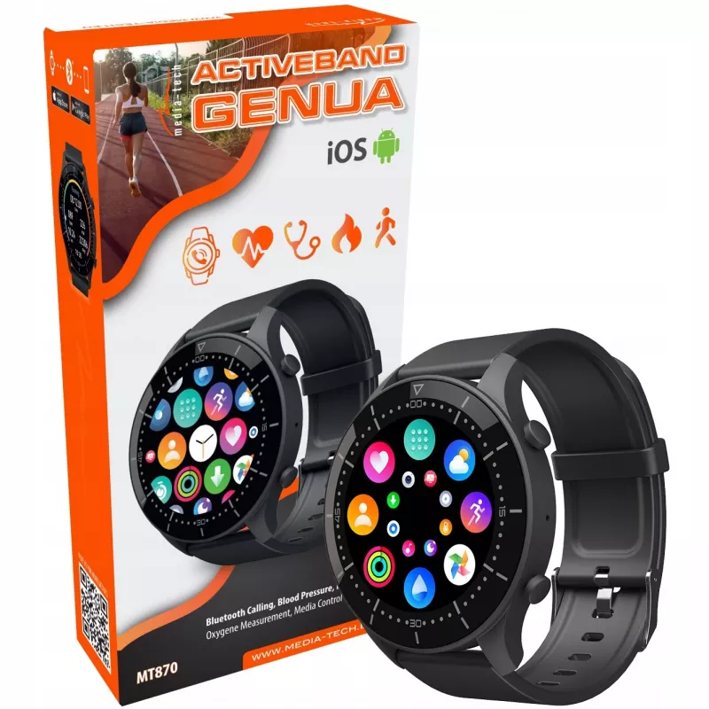 Smartwatch MEDIA-TECH MT870 — 1,3 inch (3,3 cm) IPS-touchscreen, 51 mm behuizing, Bluetooth, zwart