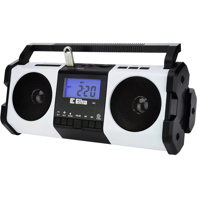Draagbare radio Eltra MAJA – wit, compact ontwerp, batterij- of netvoeding