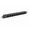 Power Distribution Unit LANBERG PDU-09E-0300-BK — 9x stopcontact type E, 16 A, 220–250 V, 3 m kabel, 1U-rack, 19 inch