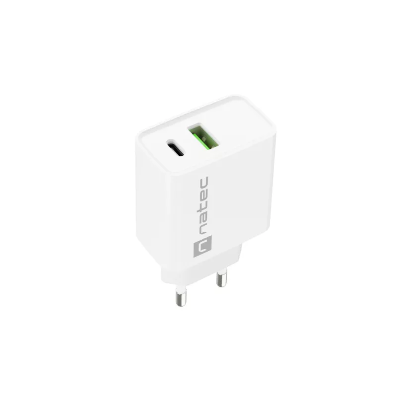 Netvoedingssnellader NATEC RIBERA 12V 20W USB-C PD 3.0 + USB-A Samsung AFC wit