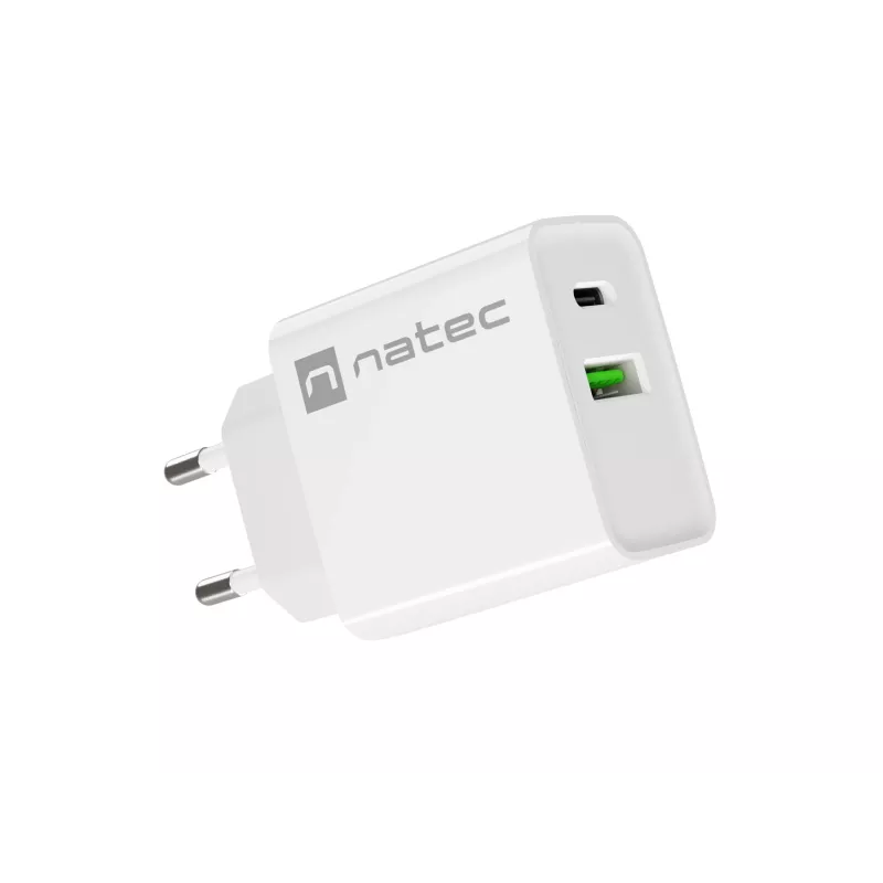 Netvoedingssnellader NATEC RIBERA 12V 20W USB-C PD 3.0 + USB-A Samsung AFC wit