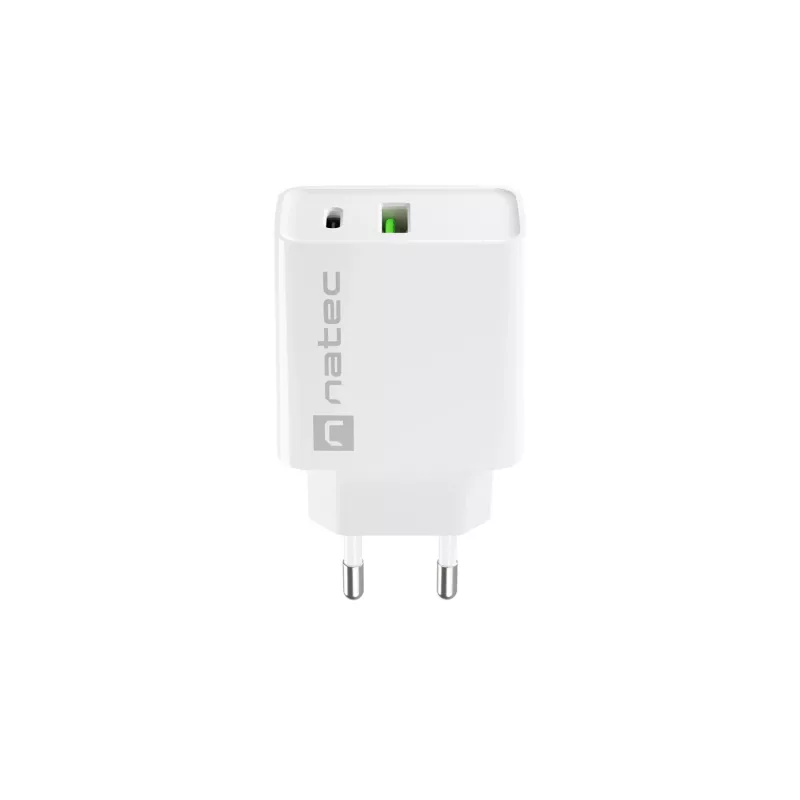 Netvoedingssnellader NATEC RIBERA 12V 20W USB-C PD 3.0 + USB-A Samsung AFC wit