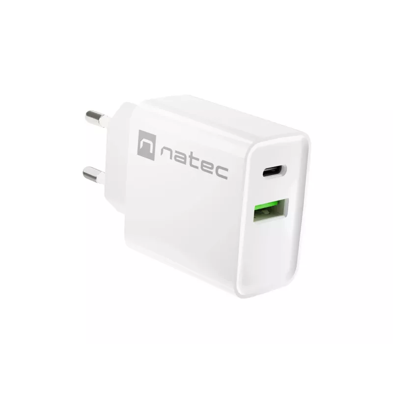 Netvoedingssnellader NATEC RIBERA 12V 20W USB-C PD 3.0 + USB-A Samsung AFC wit
