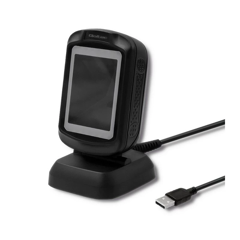 Vaste 1D/2D-barcodescanner QOLTEC 50864, LED-sensor, USB (bekabeld), zwart, 145×85×80 mm