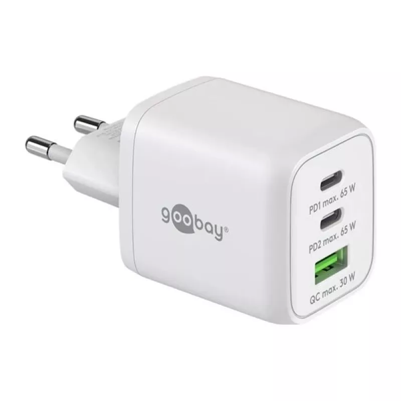 USB-C snellader Nano, PD, GaN, 65 watt (wit, 1x USB-A, 2x USB-C PD, Charge 3.0)