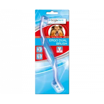 Dubbelzijdige hondentandenborstel bogar Bogadent Ergo Dual Brush Mini — compacte tandenborstel met dubbele kop voor kleine honden (5–10 kg, 120 g)