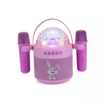 AKAI JoyBox Kids Karaokeset met Bluetooth, USB, MicroSD, AUX, FM-radio, RGB-verlichting, stemvervormer, kabelmicrofoon, oplaadbare 1200mAh accu, 5W RMS