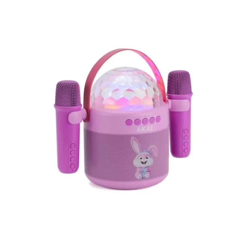 AKAI JoyBox Kids Karaokeset met Bluetooth, USB, MicroSD, AUX, FM-radio, RGB-verlichting, stemvervormer, kabelmicrofoon, oplaadbare 1200mAh accu, 5W RMS