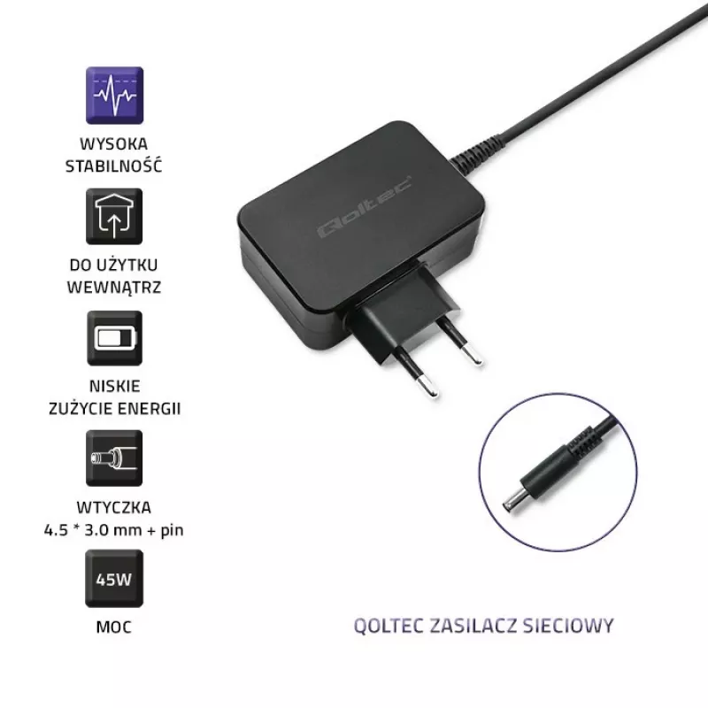 QOLTEC voeding voor Dell laptop 45W 19,5V 2,31A 4,5x3,0mm blauwe tip