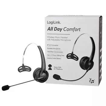 LogiLink BT0075 Bluetooth 6.0 mono-headset met flexibele microfoon, zwart