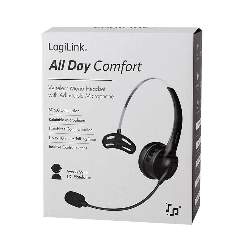 LogiLink BT0075 Bluetooth 6.0 mono headset met flexibele microfoon, zwart