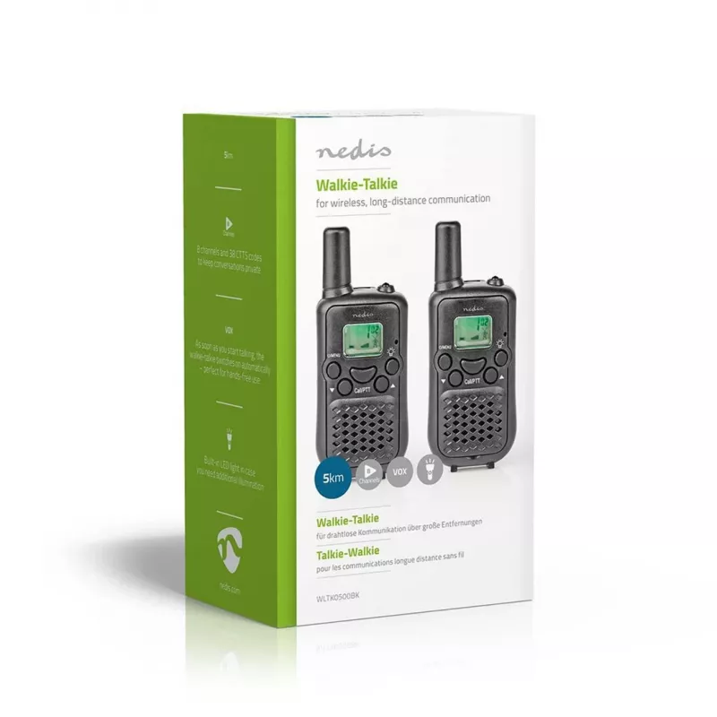 Nedis walkietalkieset WLTK0500BK bereik 5 km 8 kanalen PMR446
