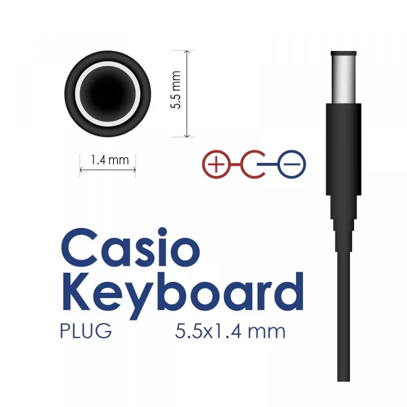 Akyga AK-PD-32 voeding voor Casio keyboards, 9 V, 1 A, 9 W, 5,5 x 1,4 mm, 1,5 m
