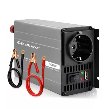 Qoltec MS-golf omvormer 12V naar 230V 300/600W USB compatibel met LiFePO4 GEL AGM