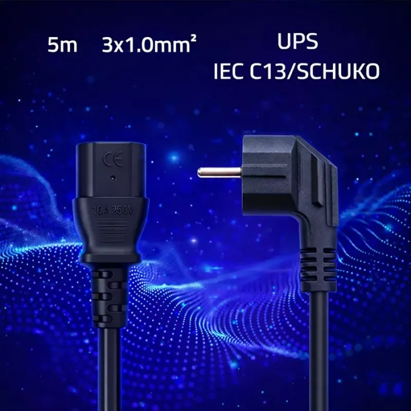 QOLTEC stroomkabel SCHUKO CEE haakse stekker IEC C13 5m zwart
