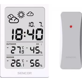 SENCOR multifunctioneel weerstation SWS 2300 W - weerstation met klok, wekker en buitensensor