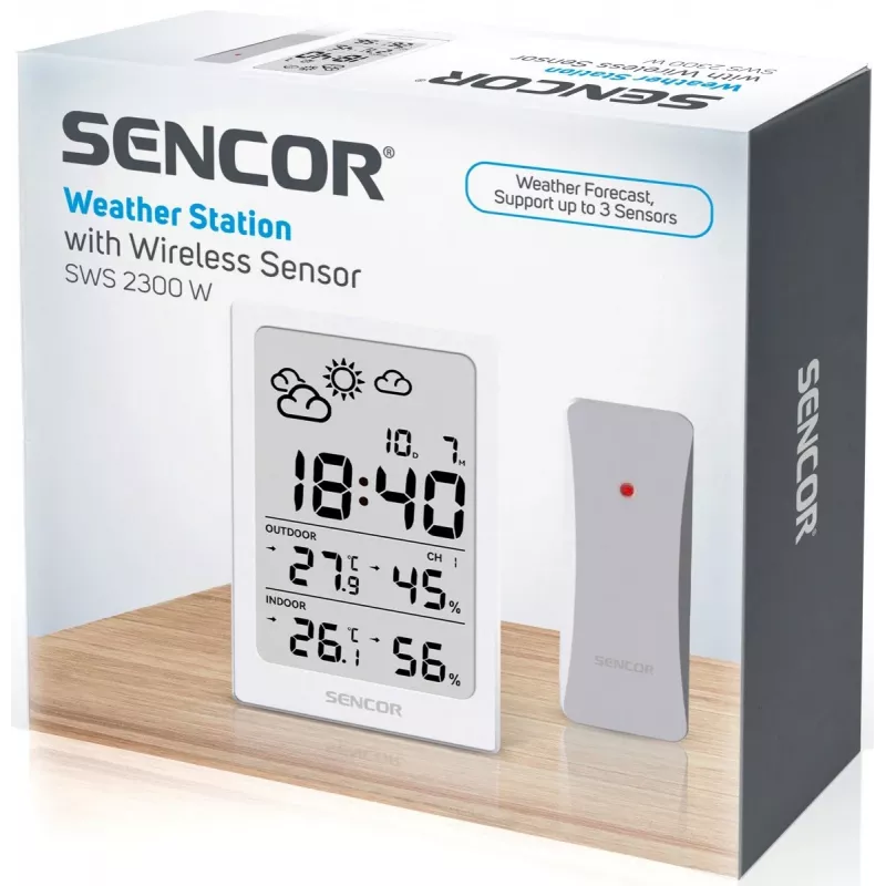 SENCOR multifunctioneel weerstation SWS 2300 W - weerstation met klok, wekker en buitensensor
