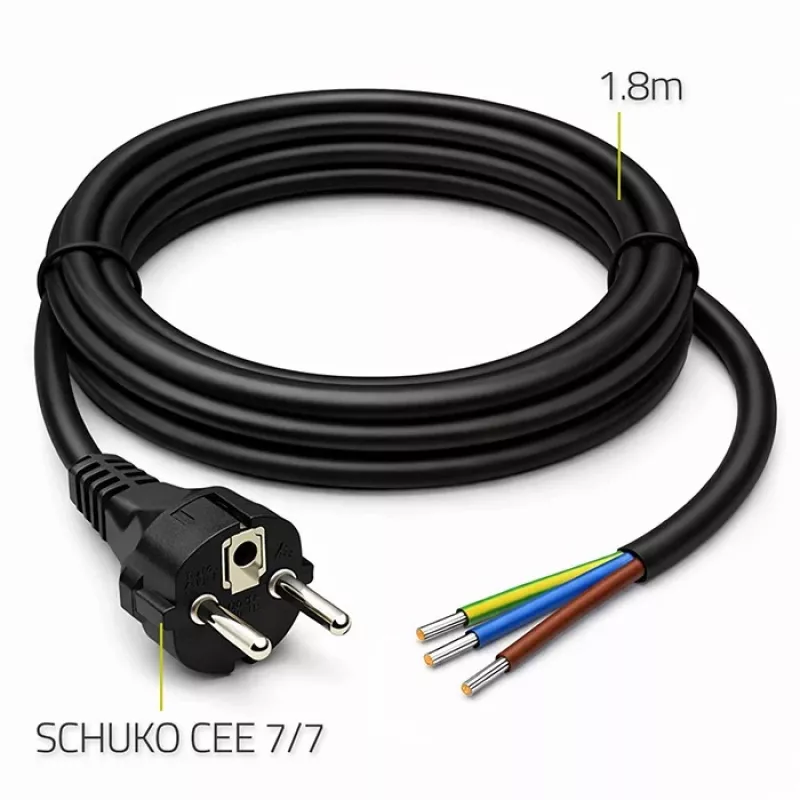 QOLTEC SCHUKO CEE stroomkabel Cu gestript en gesoldeerd 1,5m zwart