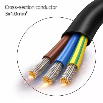 QOLTEC stroomkabel SCHUKO CEE haakse stekker Cu gestript 1,5m zwart