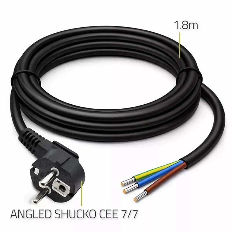 QOLTEC stroomkabel SCHUKO CEE haakse stekker Cu gestript 1,5m zwart
