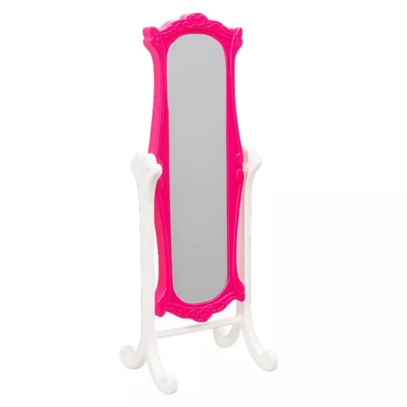 LEAN TOYS Poppenmeubelset kledingkast met spiegel en kledinghangers roze