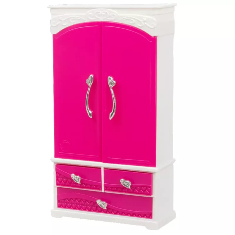 LEAN TOYS Poppenmeubelset kledingkast met spiegel en kledinghangers roze