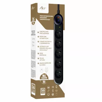 ART F2100 stekkerdoos 5 stopcontacten 16A 1,5m zwart