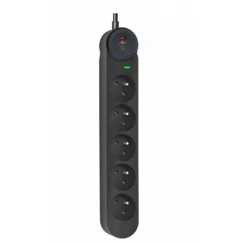 ART F2115 stekkerdoos 5 stopcontacten 16A zwart 5m 3x1,5mm²
