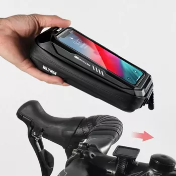 WILDMAN X3 fietsstuur tas met telefoonhouder, zwart, harde schaal, waterafstotend, tot 6,7 inch