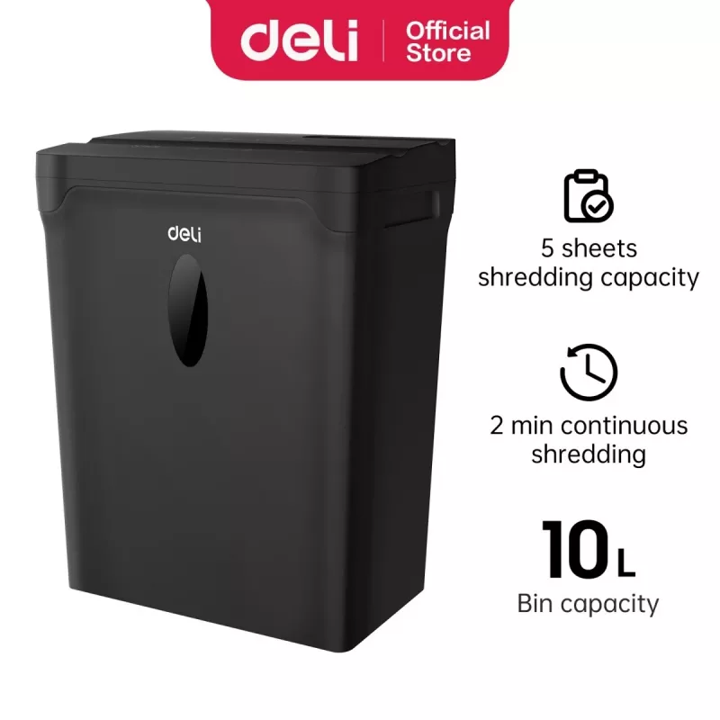 DELI ET014 cross-cut papiervernietiger, 10 vel, P-4 veiligheid, 21L bak, zwart