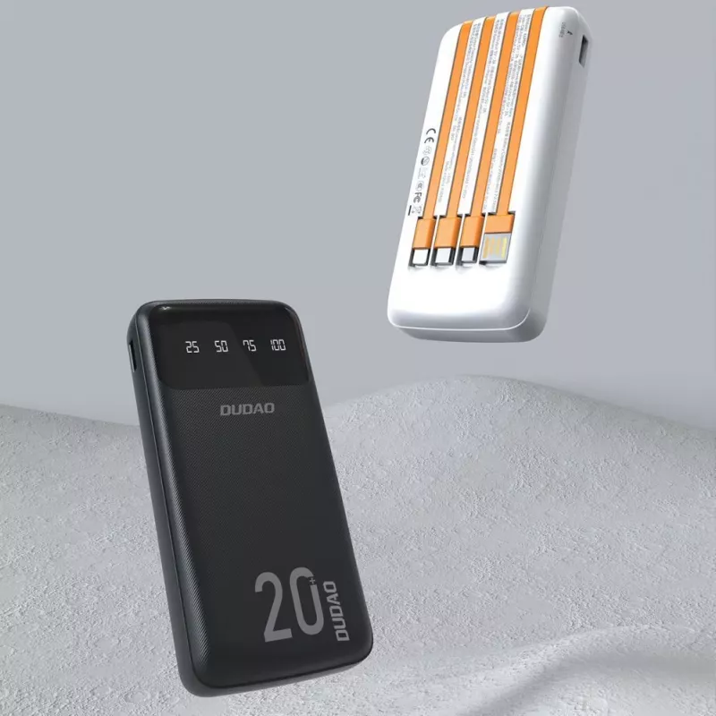 Dudao K6Pro+ powerbank 20000mAh met 4 geïntegreerde kabels USB-C Micro USB Lightning USB-A ingang zwart