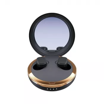 Happy Plugs Adore draadloze in-ear-koptelefoon met spiegel-oplaadcase (zwart)