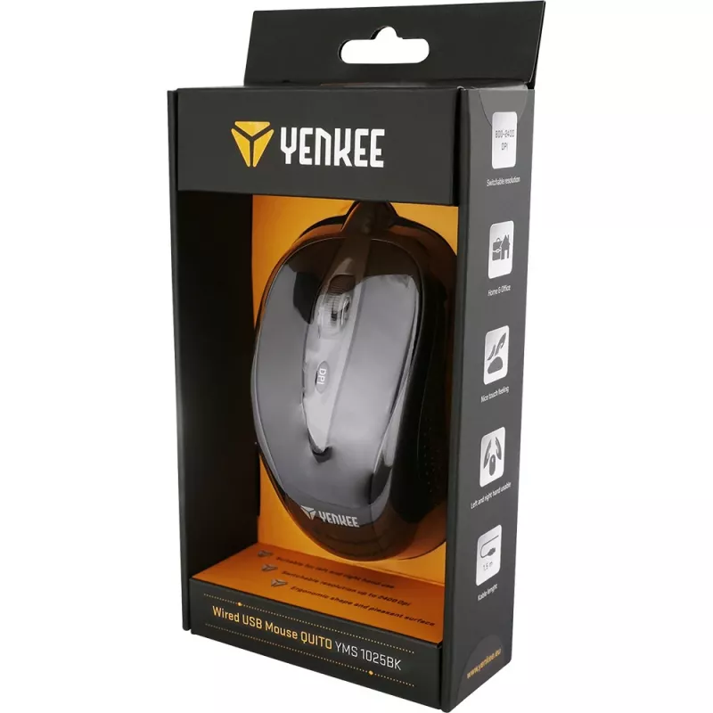 YENKEE YMS 1025 BK QUITO USB-kabelmuis, optisch, 1000 DPI, 4 toetsen, zwart