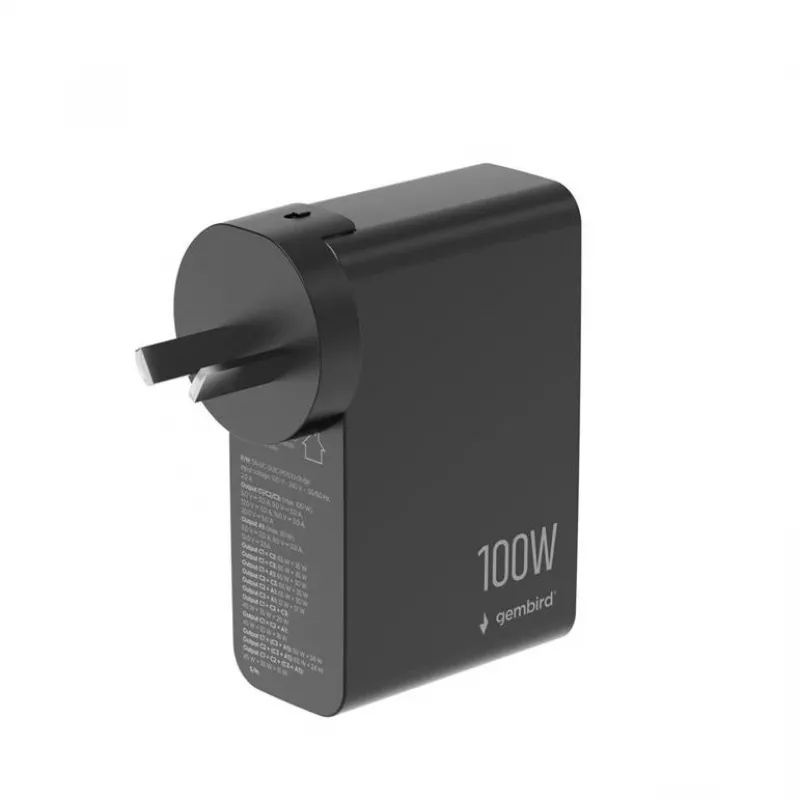 GEMBIRD GaN snellader 4x USB 100W zwart