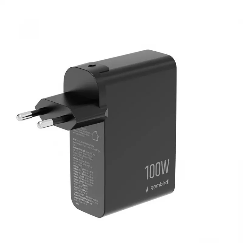 GEMBIRD GaN snellader 4x USB 100W zwart