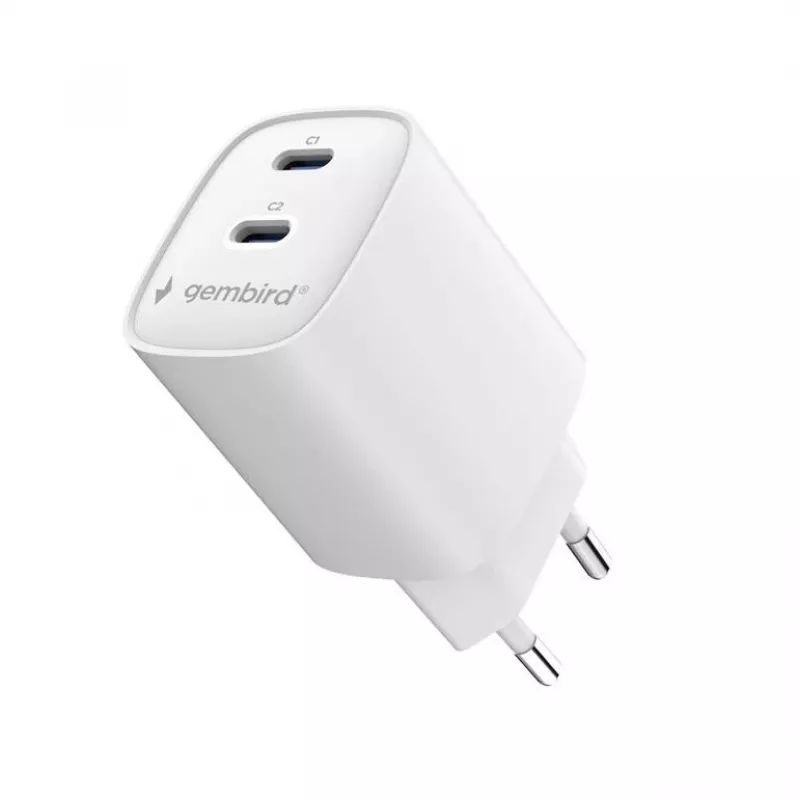 Gembird TA-UC-2C-PD45-01-W 45W USB-C dual port wandlader wit