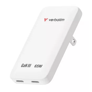 Verbatim Slim GaN-oplader 2 poorten 65W (EU/UK/US) wit